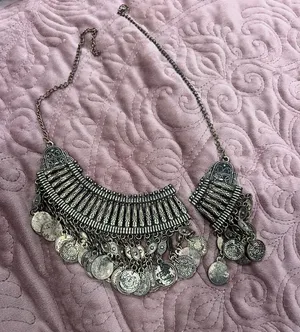 Handmade Silver Coin Bib Necklace - Women Jewelry thumbnail 1