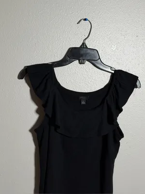 Ann Taylor Factory Women Minimalist Neutral Black Ruffle Sleeve Tank Top size M‎ thumbnail 3