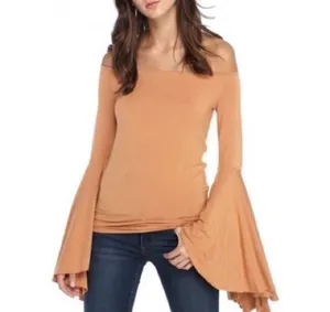 Free People orange bell sleeve off the shoulder blouse size XS thumbnail 1