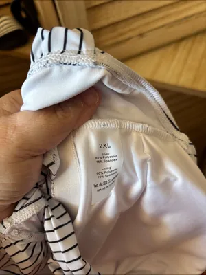 Striped Scoop Neck Swimsuit- White with Thin Black Stripes 2XL NWOT thumbnail 6