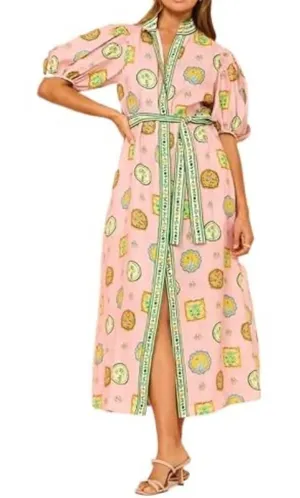 Boutique Pink Porcelain-Print Belted Midi Dress — Size Small thumbnail 1