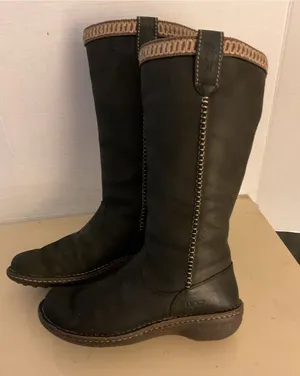 UGG women black brown leather tall Swell boots US 9 thumbnail 1
