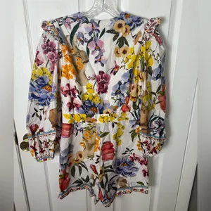 Farm Rio Greek Garden Long Sleeve Plunge Neck Cotton Romper XS thumbnail 5
