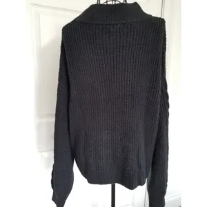 BP Black Chunky Knit Cropped Long Sleeve Oversized Sweater Mock Neck Womens Sz L thumbnail 3