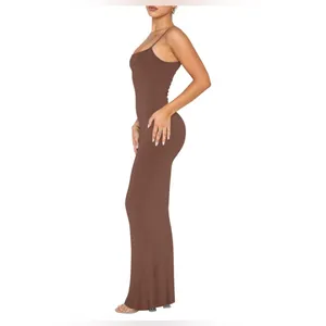 NWT REORIA Ribbed Bodycon‎ Maxi Dress Brown Sleeveless Lounge Slip Dress XS thumbnail 3