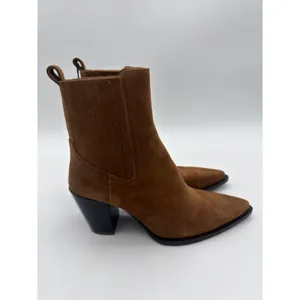 Mango Western Tobacco Cognac Brown Bovine Suede Leather Block Heel Boots 9.5 thumbnail 2