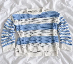 Vintage Havana Blue & White Open Knit Sweater – Size M thumbnail 1