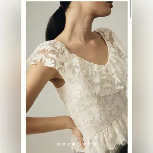 Anthropologie Textured Off The Shoulder Lace Blouse Cream Large thumbnail 2