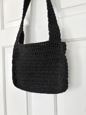 Black Chunky Knit Macrame Shoulder Bag Zip Close thumbnail 2