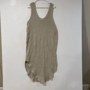 Free People Size S Beige Waffle Knit Midi Dress Oversized Boho Pockets thumbnail 4