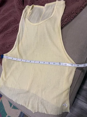 ALO Yoga Pale Yellow Muscle Tank Cropped Top thumbnail 5