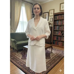 Kim Rogers Petite Linen Skirt Set White Ruffle Blazer & Midi Skirt Size PL Coast thumbnail 3