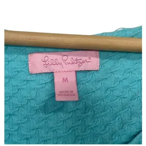 Lilly Pulitzer Dress Womens Medium Blue Teal Textured Shift Resort Beach Coastal thumbnail 3