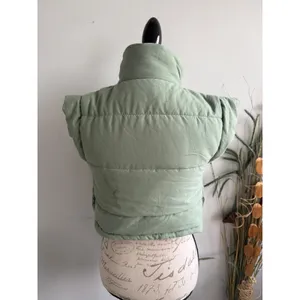 For Love‎ & Lemons Sage Green Cropped Puffer Vest XS Funnel Neck Quilted Padded thumbnail 4