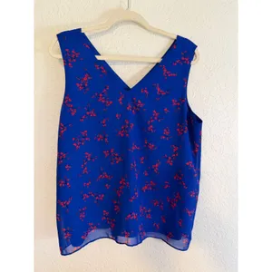 Ann Taylor Factory Tank Top Blue L Womens Floral V-Neck Sleeveless‎ Blouse thumbnail 8