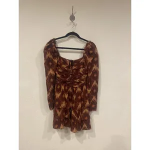 House of Harlow 1960 Dress Womens Medium Brown Ikat Print Long Sleeve Mini Boho thumbnail 2