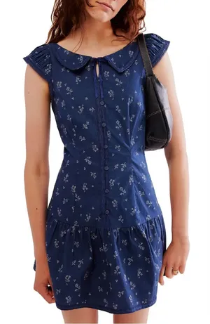 Free People Beasley Mini Dress in Navy Combo Floral thumbnail 1