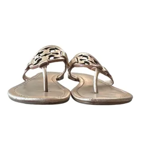 Tory Burch Miller Metallic Gold‎ Champagne Leather Sandals 8.5 Double T thumbnail 2