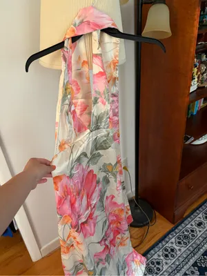 Source Unknown Cream Floral Maxi Dress halter neck open back thumbnail 7