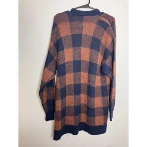 American Eagle Cardigan Women M Blue Orange Excellent Plaid Wool Blend Longline thumbnail 5