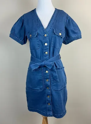 Maurices Denim Shirt Dress Small Button Up Stretch Coastal Cowgirl Boho Belted S thumbnail 1