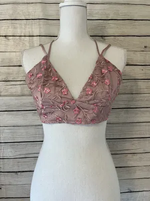 Nasty Gal Embroidered Blush Pink Floral Camisole Bralette Size 4 thumbnail 6