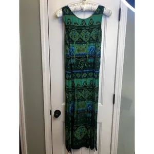 R&K Originals Size 18 Green Blue Black Geometric Scoop Neck Rayon Maxi Side Slit thumbnail 8