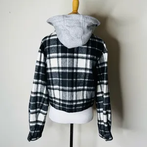 Zara Black and White Plaid Cropped Bomber Jacket thumbnail 8