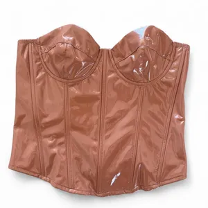 Edikted Amiyah Vinyl Corset Top - Brown - Small thumbnail 1