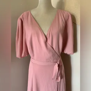 FAME AND PARTNERS Georgette Blush Pink V-Neck Wrap Cocktail‎ Feminine Dress Sz 14 thumbnail 7