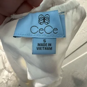 Cece Womens Shirt Puff Sleeve Square Neck Ruffle Dot White Top Size Small NWT thumbnail 8