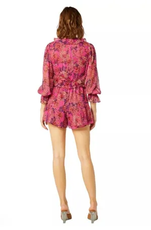 Misa Los Angeles azalea romper in Fuchsia size Small Floral Chiffon Ruffles thumbnail 2