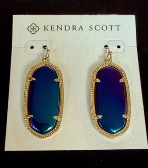 Kendra Scott Black Gold Iridescent Large Danielle Drop Earrings RARE thumbnail 1