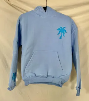 New Pink Palm Puff "Everything Comes in Waves" Hoodie in Blue - XXS thumbnail 1
