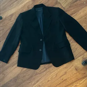 Theory Black Navy Satin Lined Fitted Blazer Size 0 thumbnail 2