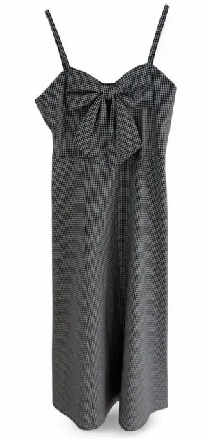 Japanese Gingham Bow Front Midi Dress Black White Size M thumbnail 1