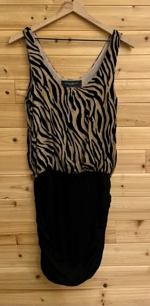 Akira Chicago Black Label Small Zebra Stripe Print Blouson Tank Mini Dress Club thumbnail 1