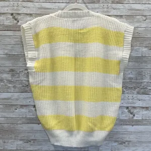 Vtg 90's Janenits Womens M Vest Sweater Striped Yellow & White V-Neck Preppy USA thumbnail 3