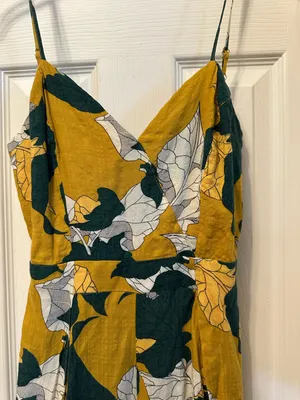 Lulus Isla Mujeres Yellow Tropical Print Tie-Back Wide Leg Jumpsuit thumbnail 2