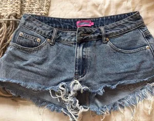 Edikted blue denim shorts with frayed hem thumbnail 1