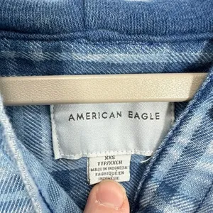American Eagle‎ Outfitters Womens Plaid Cropped Hoodie Shirt XXS Blue Distressed thumbnail 3