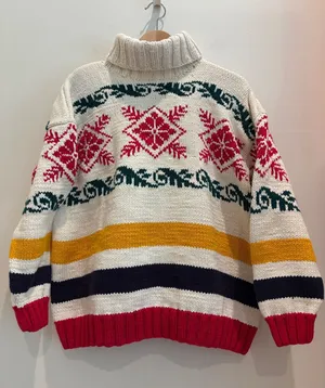 GAP Vintage 80s Sweater Fair Isle Turtleneck Chunky 100% Cotton Medium thumbnail 1