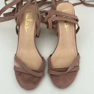 Lulu’s Suede Pink Gold Lace Up Strappy 3.5” Heel in Women’s Size 6.5 thumbnail 3