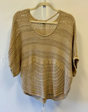 NY Collection Tan Open Knit Dolman Sleeve Sweater XL Beige Crochet Festival Boho thumbnail 1