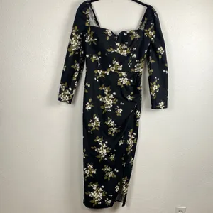 Reformation Floral Sweetheart Neck Midi Dress Long Sleeve Side Slit Size 6 . thumbnail 3