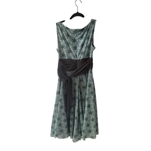 London Times Teal Black Geometric Print Cocktail‎ Dress Ruched Waist Tie 10 thumbnail 3