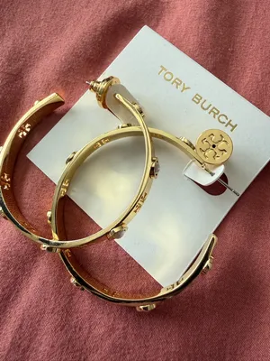 Tory Burch | Gold Plated Logo & Pearl Hoop Earrings thumbnail 3