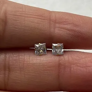 18k Gold plated Square White Crystal Zircon 4mm Stud Earrings - ERG-S thumbnail 1