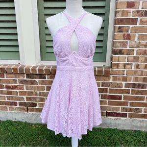 For love and lemons Carmela mini lace halter dress. thumbnail 2