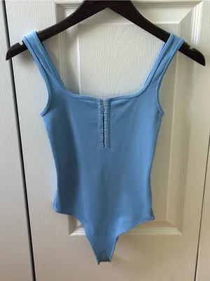 Abercrombie & Fitch Soft A&F Collection Blue Ribbed Hook and Eye Tank Bodysuit thumbnail 2